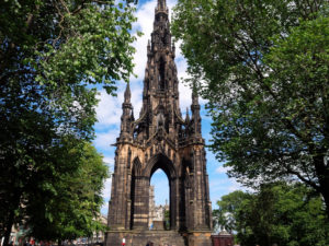 The Scott Monument in Edinburgh. Look closely to see the figure of Scott in the archway. It is double life size. 